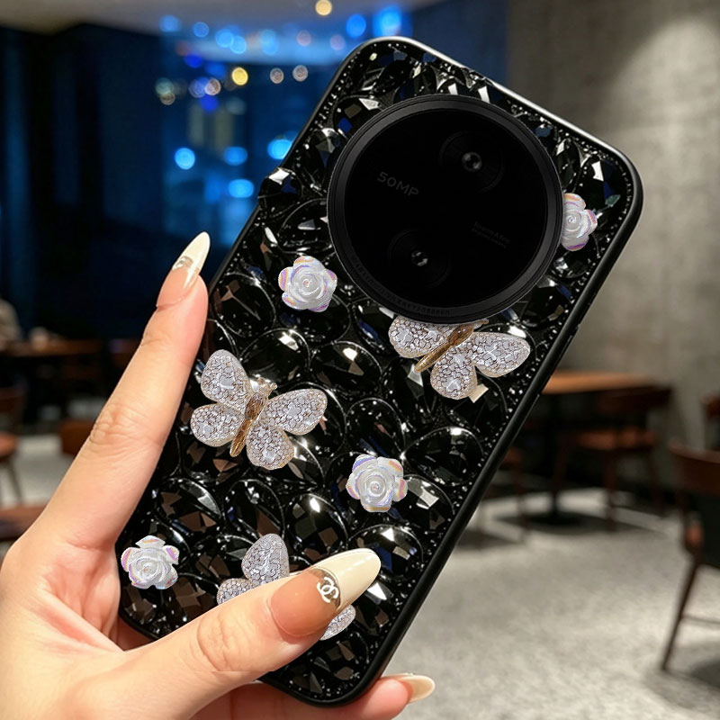 Black full diamond inlay suitable for vivoY600Pro mobile phone case soft case Y200GT rhinestone Y35+ autumn and winter Y500s women's model Y100i flash diamond Y300+ high-end Y35 5G all-inclusive Y37T