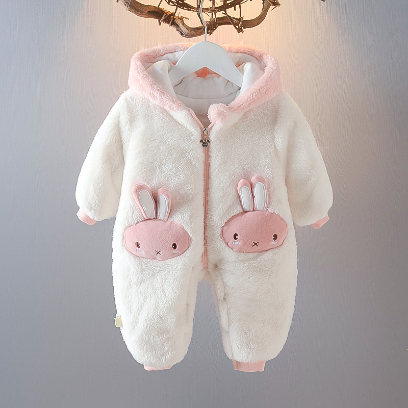 婴儿衣服哈衣0一1岁女宝宝冬装加厚连体衣新生儿冬季保暖服外出服 - 图1