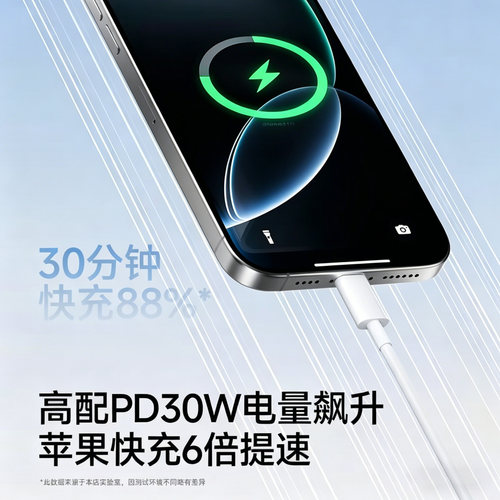 能适适用苹果13充电线iPhone14promax快充15双typec16原装17手机usb18平板ipad30w正品数据线车载lightning - 图0