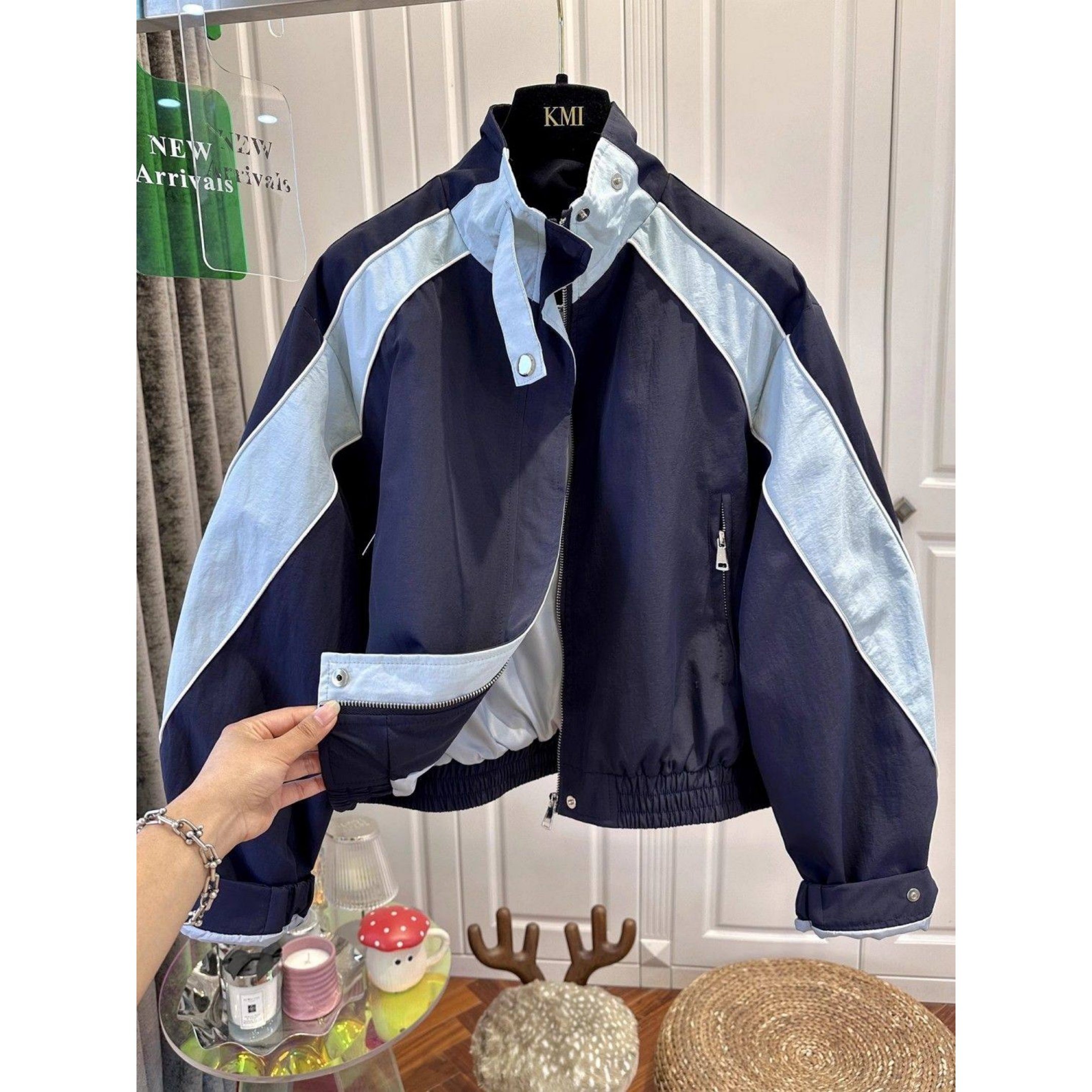 欧货立领撞色拼接夹克短外套女2026春秋季大码女装宽松百搭冲锋衣,淘宝优惠券,粉丝福利购,淘宝优惠卷