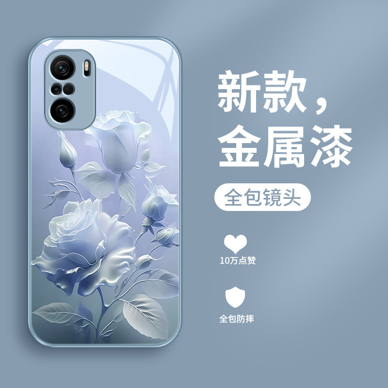 沙龙玫瑰适用小米红米k40手机壳新款K40pro金属漆玻璃k40s全包镜头redmik40游戏增强版情侣K40高级防摔保护套,淘宝优惠券,粉丝福利购,淘宝优惠卷