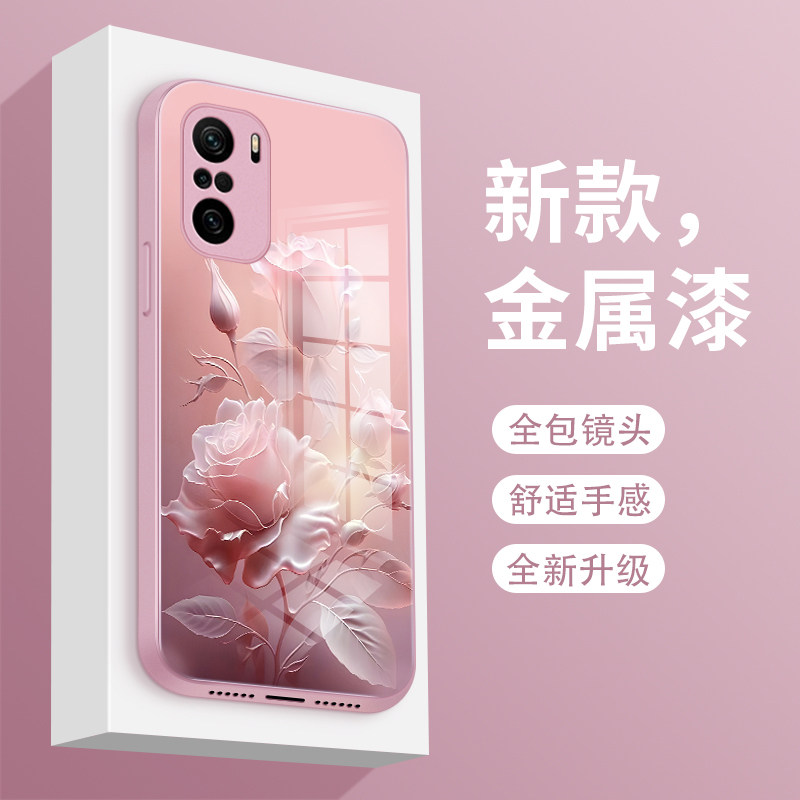 沙龙玫瑰适用小米红米k40手机壳新款K40pro金属漆玻璃k40s全包镜头redmik40游戏增强版情侣K40高级防摔保护套,淘宝优惠券,粉丝福利购,淘宝优惠卷