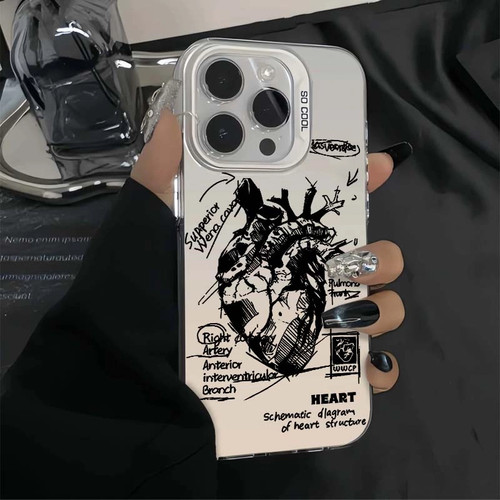 素描心脏适用苹果16promax彩银iPhone15pro手机壳14/13/12/11磨砂 - 图2
