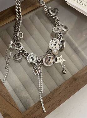 y2k辣妹元素流苏纽扣项链女高级设计感小众锁骨链2026新款颈链配