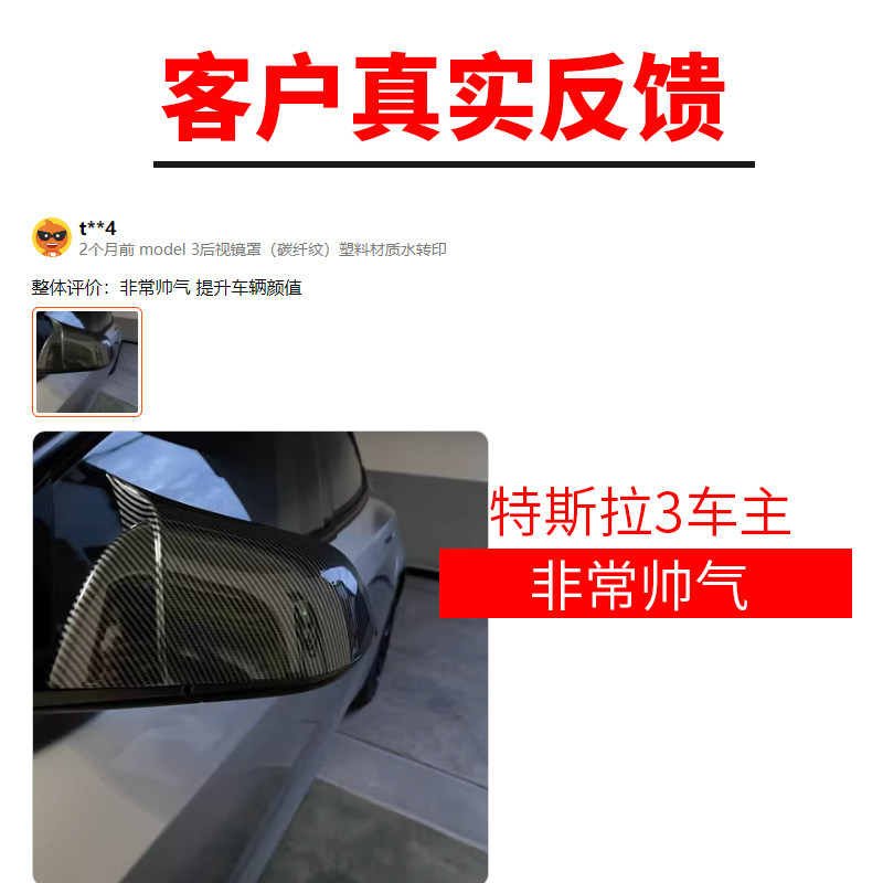 适用于特斯拉model3/y牛角后视镜盖改装倒车镜保护罩外壳碳纤配件
