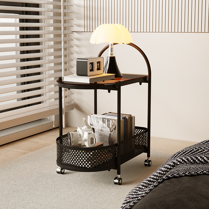 奶油风铁艺床头置物架边几红床边柜 欧调水云间床头柜