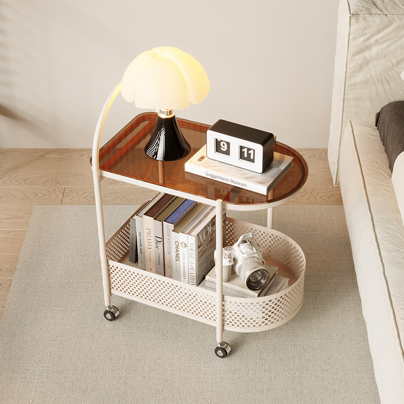 奶油风铁艺床头置物架边几红床边柜 欧调水云间床头柜