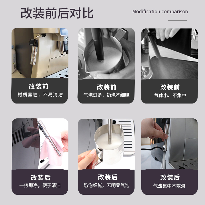 适用德龙s3pro改装蒸汽管咖啡机配件s3plus免拆机奶泡喷嘴喷头 - 图2