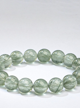 名都水晶 天然冰透绿发晶手链圆珠 绿发晶手串绿色猫眼绿发批发