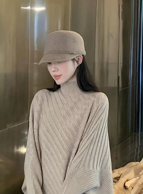 秋冬季羊毛呢帽子女英伦复古平顶