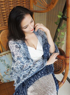 围巾青花瓷披肩流苏中国风女