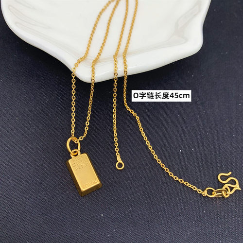网红同款金砖小吊坠女士项链套装黄铜镀金首饰越南沙金条不掉色 - 图0