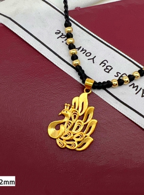 超仙手工编制黑绳女士锁骨项链越南沙金铜镀黄金色吊坠孔雀不掉色