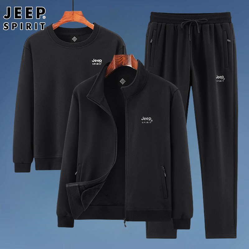 JEEP SPIRIT运动套装男冬季中老年爸爸加绒加厚休闲运动服三件套,淘宝优惠券,粉丝福利购,淘宝优惠卷