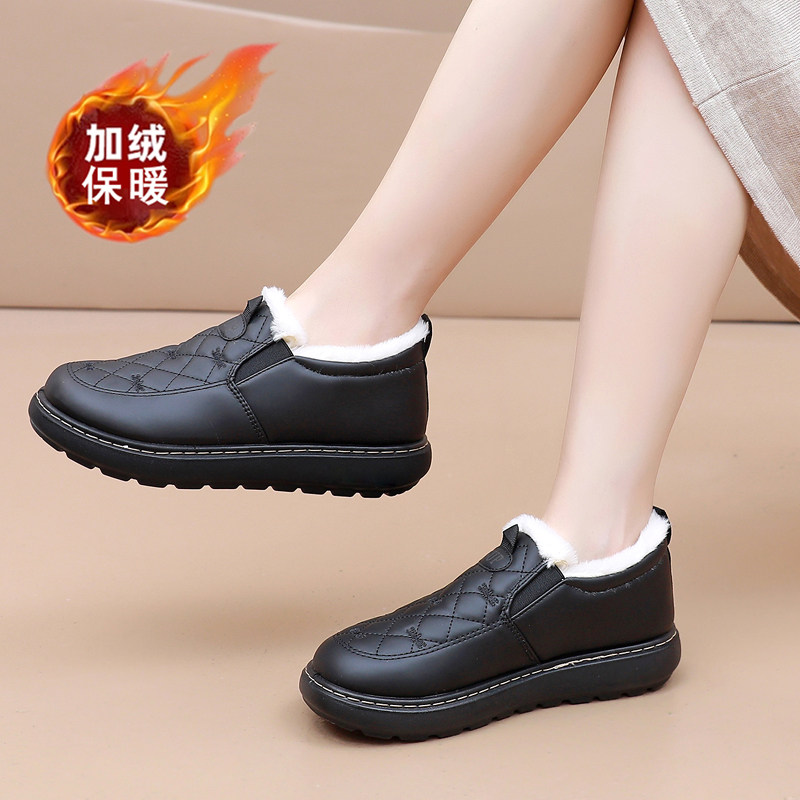 冬季新款老北京布鞋女棉鞋加绒加厚保暖防水皮面防滑妈妈鞋女厚底,淘宝优惠券,粉丝福利购,淘宝优惠卷