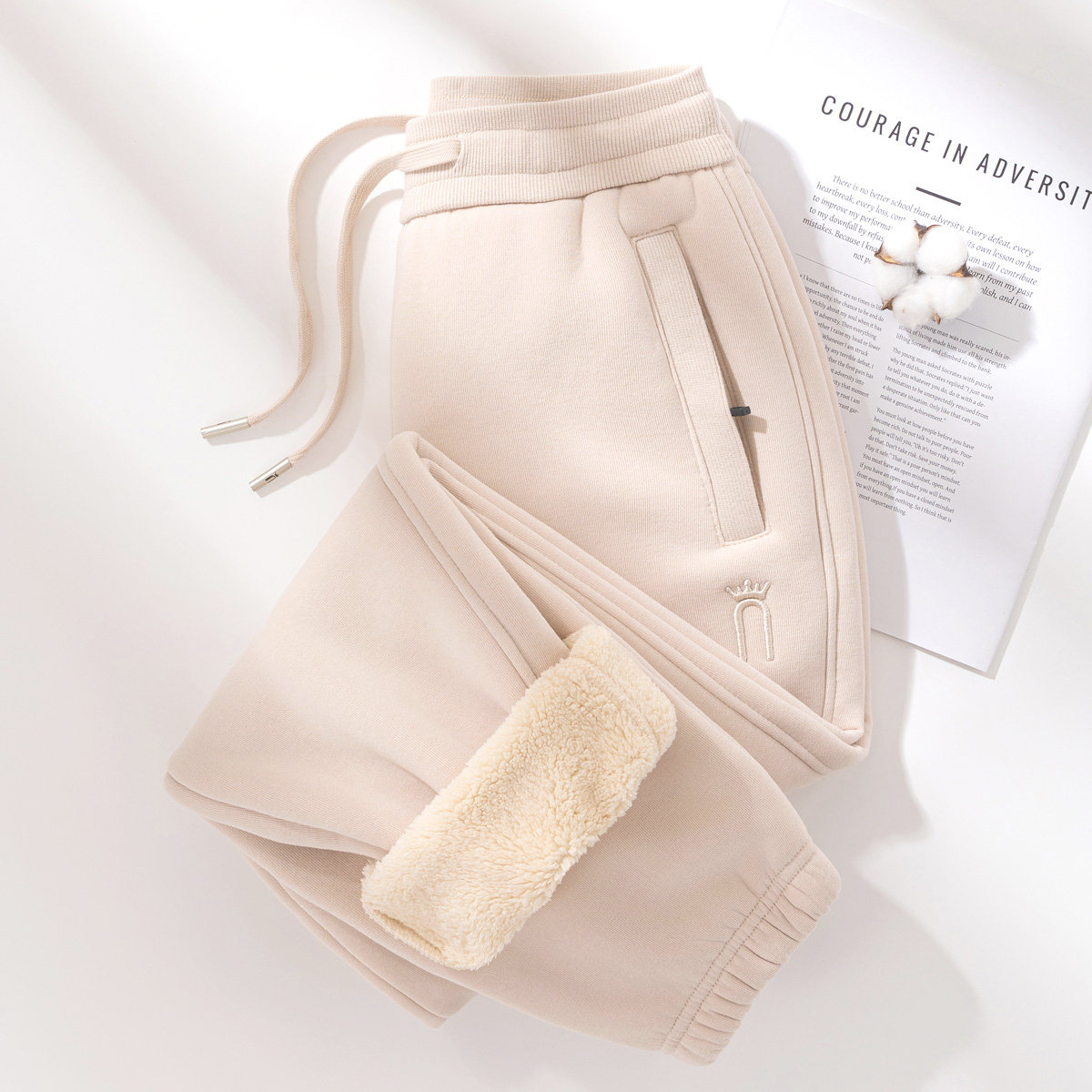 超厚保暖羊羔绒卫裤女加绒加厚冬季2025新款秋冬浅灰色外穿女裤子,淘宝优惠券,粉丝福利购,淘宝优惠卷