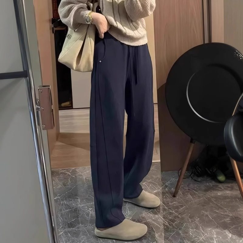 藏青色弯刀运动裤女2026新款春秋季大码胖mm高腰显瘦休闲阔腿裤子,淘宝优惠券,粉丝福利购,淘宝优惠卷