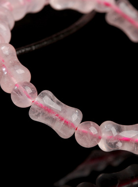 晶德珠宝天然粉晶竹节圆珠手链女生上岸节节高升单圈礼物手饰