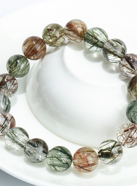 晶德珠宝7a天然冰透彩发水晶手链男女时尚感直播圆珠手串饰品