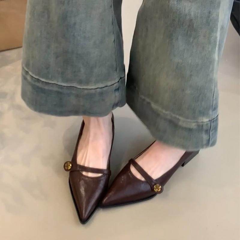 羊皮版！黑色复古尖头单鞋女2025新款百搭春季浅口粗跟通勤玛丽珍,淘宝优惠券,粉丝福利购,淘宝优惠卷