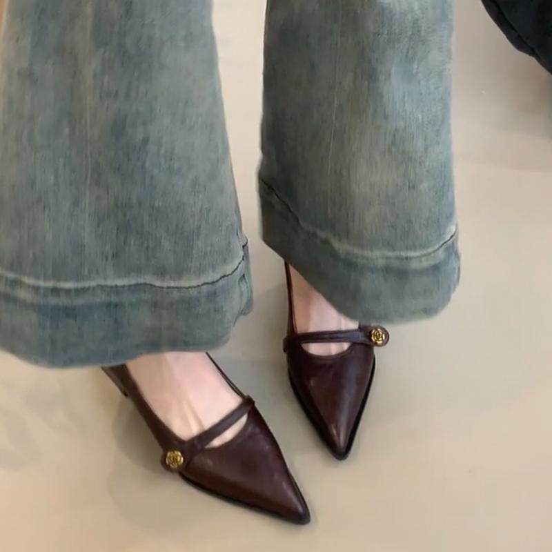 羊皮版！黑色复古尖头单鞋女2025新款百搭春季浅口粗跟通勤玛丽珍,淘宝优惠券,粉丝福利购,淘宝优惠卷