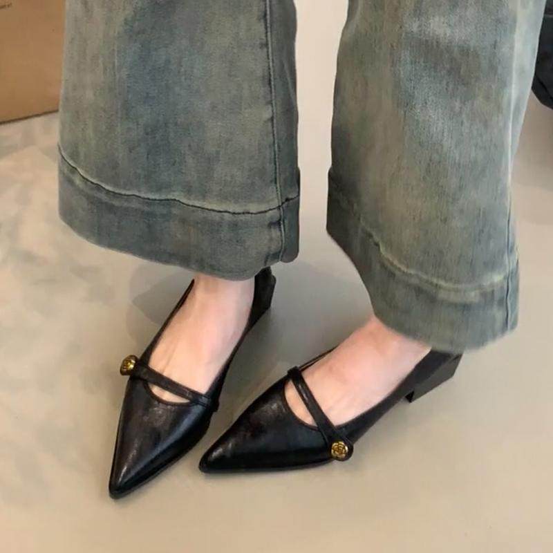 羊皮版！黑色复古尖头单鞋女2025新款百搭春季浅口粗跟通勤玛丽珍,淘宝优惠券,粉丝福利购,淘宝优惠卷