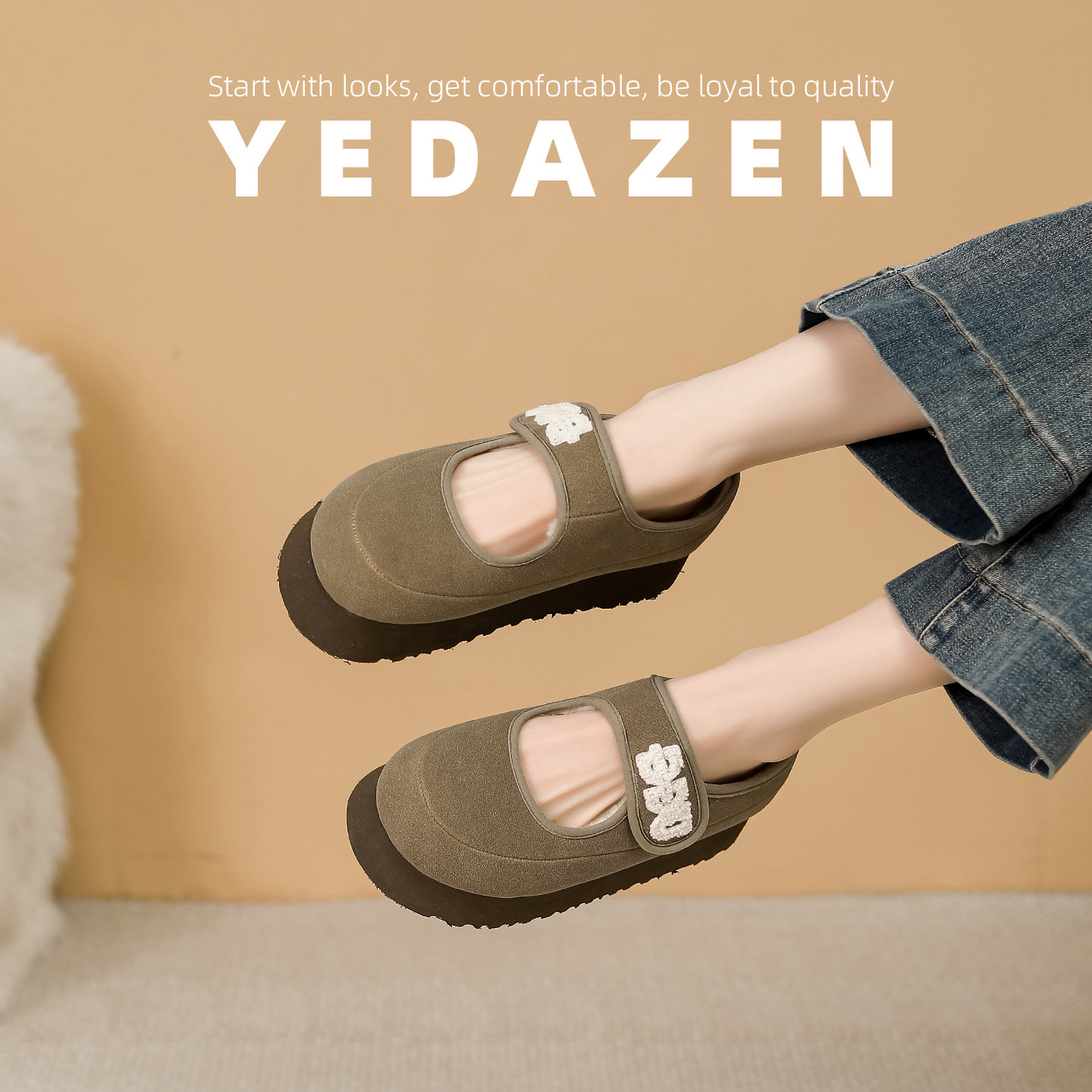 小土豆毛毛鞋女外穿冬季加绒圆头棕色玛丽珍鞋厚底增高魔术贴单鞋,淘宝优惠券,粉丝福利购,淘宝优惠卷