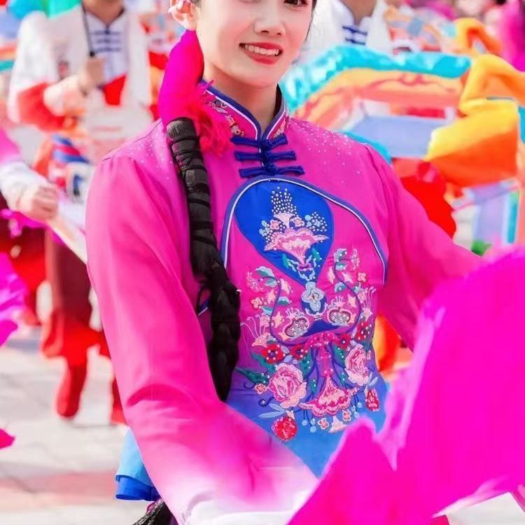 陕北绥德秧歌展演服装2025新款男女扇子舞花伞表演服舞台演出服装 - 图3