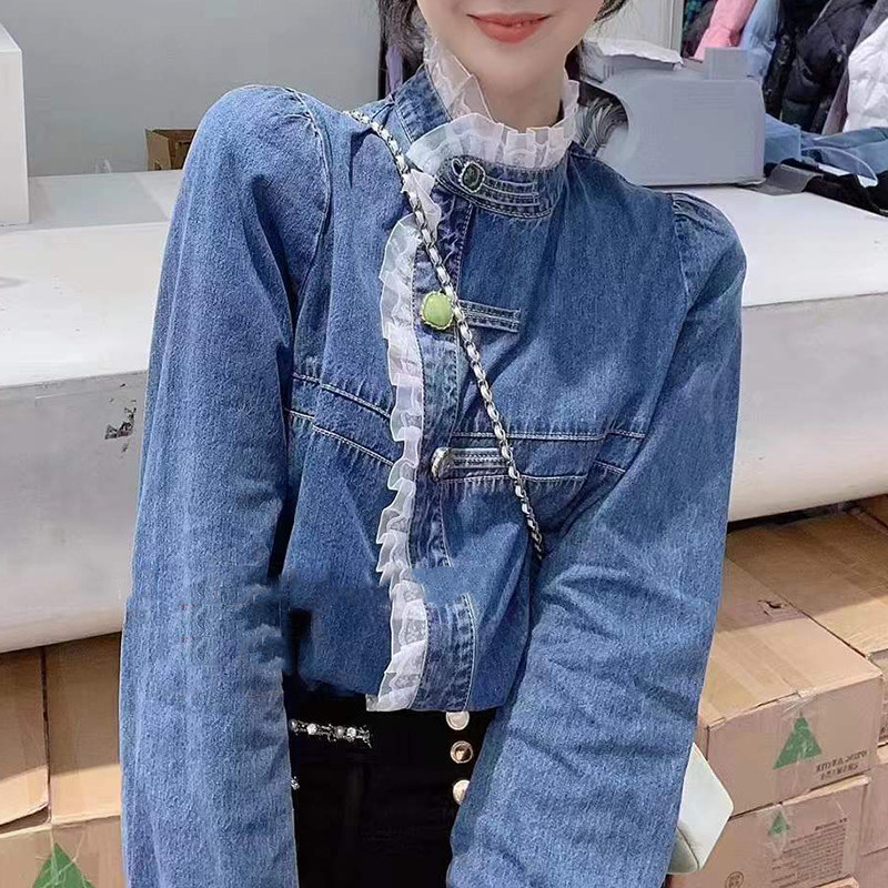 欧洲站2022早春新款牛仔女韩版衬衫 芙薇雅服饰衬衫