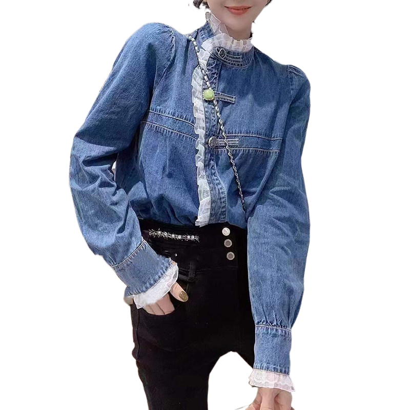 欧洲站2022早春新款牛仔女韩版衬衫 芙薇雅服饰衬衫