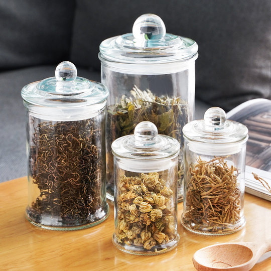 Tea storage jar glass tangerine peel medicinal materials storage storage jar with lid flower tea jar small bottle sealed jar glass jar