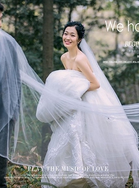 新款新娘婚纱头纱超长3米5米10米素纱裸纱摄影拍照旅拍拖尾软头纱