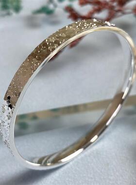 碎碎冰纯银手镯女足银9999实心碎冰冰花丝手镯送女友闺蜜生日礼物