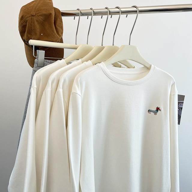 Autumn and winter embroidered white bottoming shirt for women brushed long sleeves