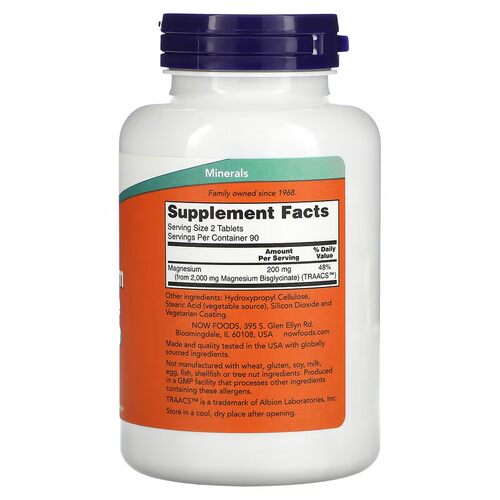 美国正品NOW诺奥甘氨酸镁magnesium glycinate180片矿物质补充 - 图1