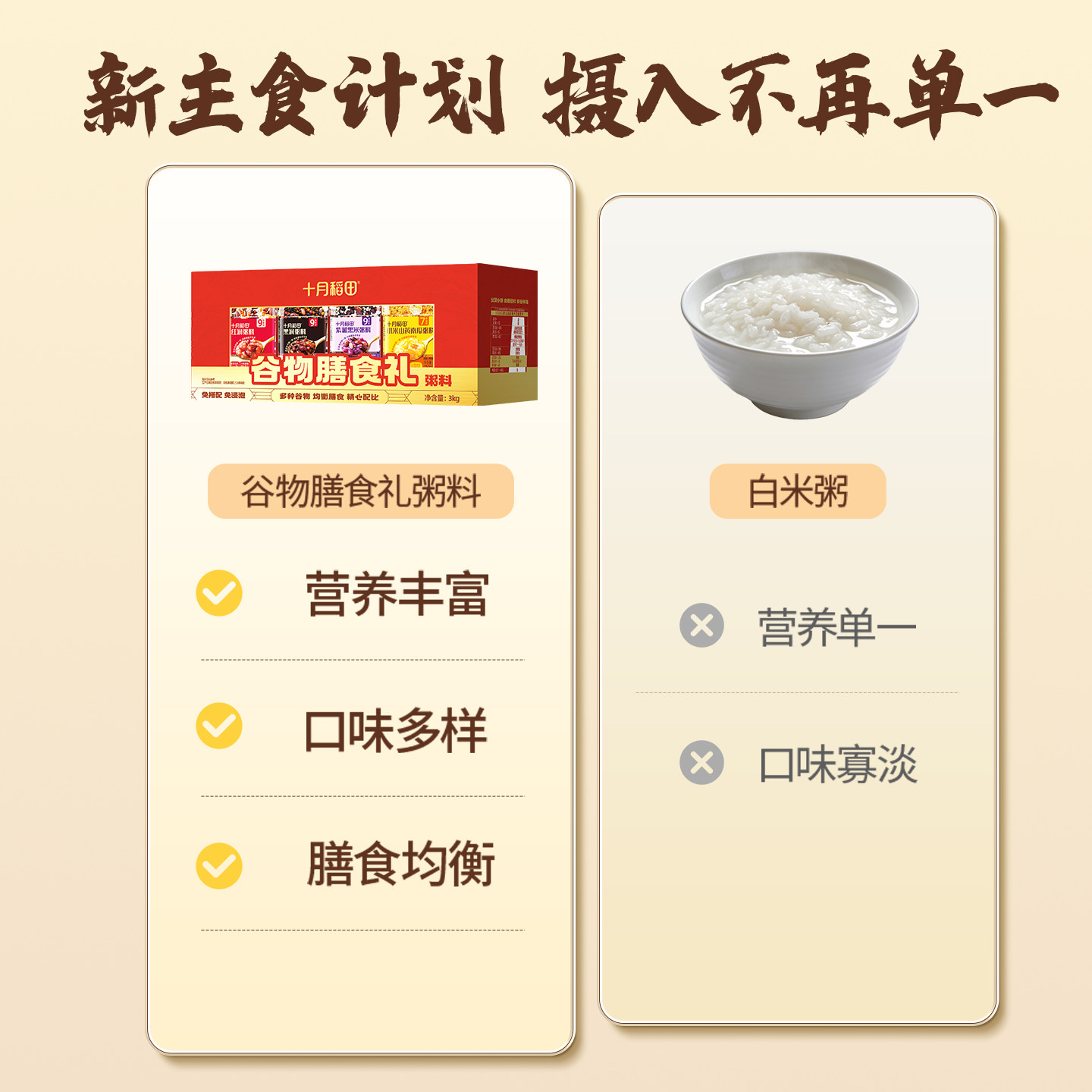十月稻田谷物膳食礼粥料礼盒3kg五谷杂粮米早餐粥粗粮混合谷物,淘宝优惠券,粉丝福利购,淘宝优惠卷