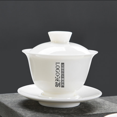 德化白瓷三才盖碗大号功夫茶具套装家用单个茶碗陶瓷配件主人茶杯 - 图2