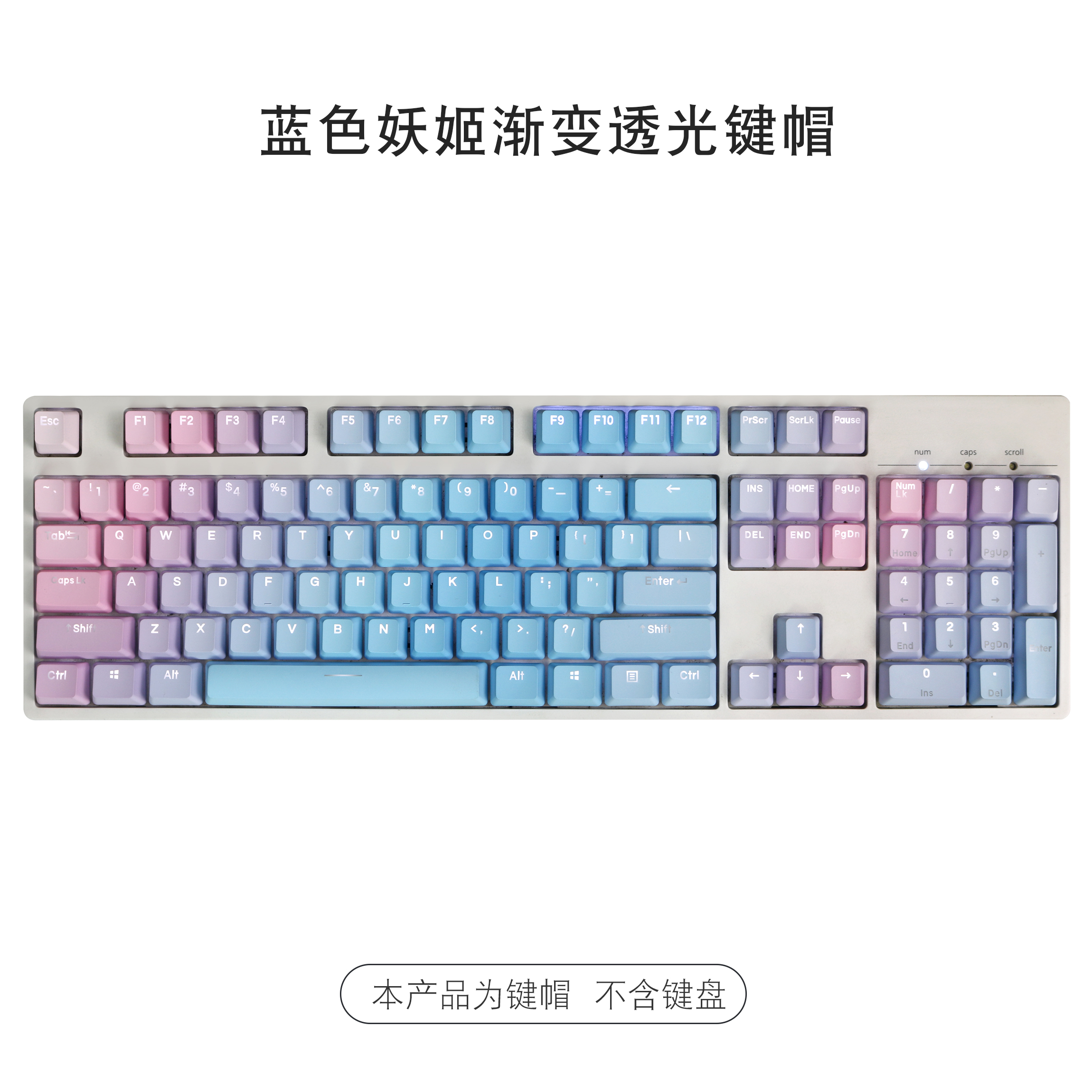 PBT蓝色妖姬正侧刻透光浸染键帽 filco87 104 cherry樱桃3800 8.0-图0