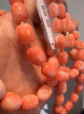 日本珠宝展~6.5*10.5mm粉色小海鲜珠随形手串项链