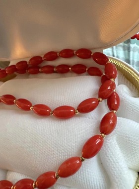 18k金镭射珠 红色小海鲜项链