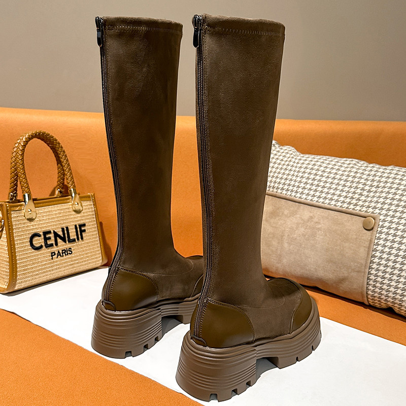 厚底粗跟长筒靴女2023年新款瘦瘦靴马丁靴加宽加肥大码女靴41-43,淘宝优惠券,粉丝福利购,淘宝优惠卷