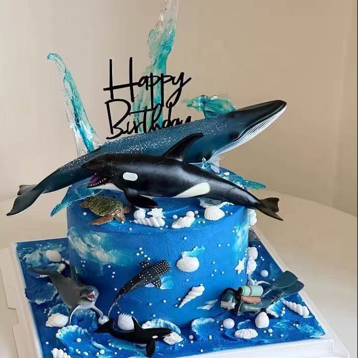鲨鱼蛋糕装饰摆件海洋系列男孩生日蛋糕装饰儿童海豚蓝鲨八爪鱼r,淘宝优惠券,粉丝福利购,淘宝优惠卷