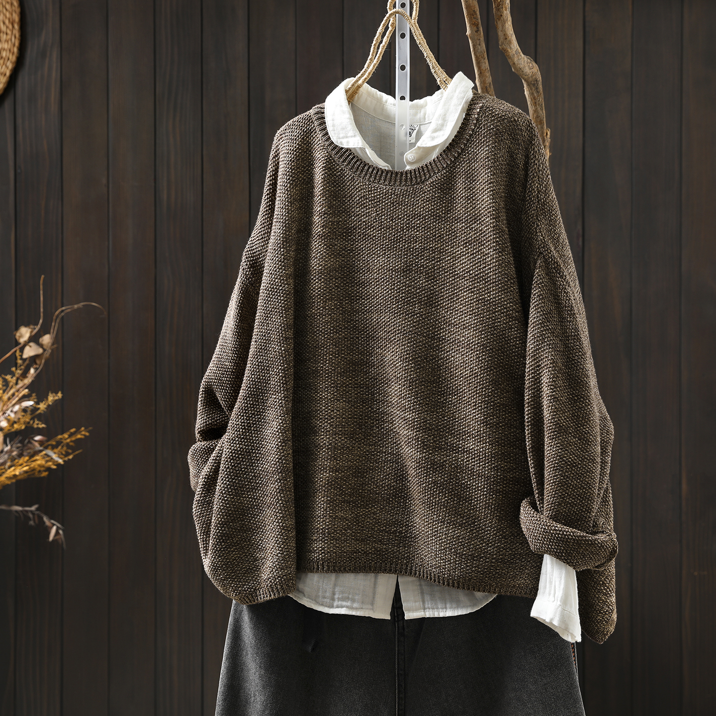 超好看针织衫女2025秋新款棉线宽松休闲叠穿套头慵懒松弛感毛线衣 - 图2