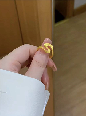 轻奢小众古法沙金几何飘带戒指女