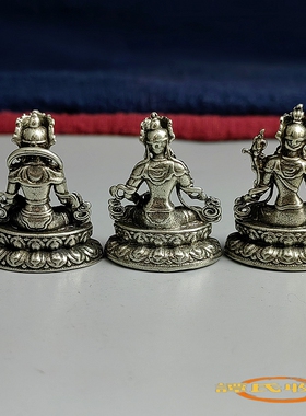 仿古做旧白铜小藏佛绿度母佛像摆件实心寸佛药师菩萨财神口袋佛