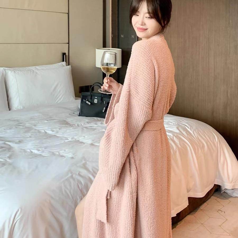 韩版半边绒睡袍高级感纯欲风女冬季新款珍贝绒加厚毛绒家居服睡裙,淘宝优惠券,粉丝福利购,淘宝优惠卷