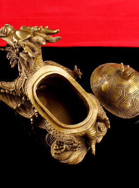 黄铜开盖龙龟摆件 金钱龙头龟烟灰缸 家居办公室金属工艺礼品