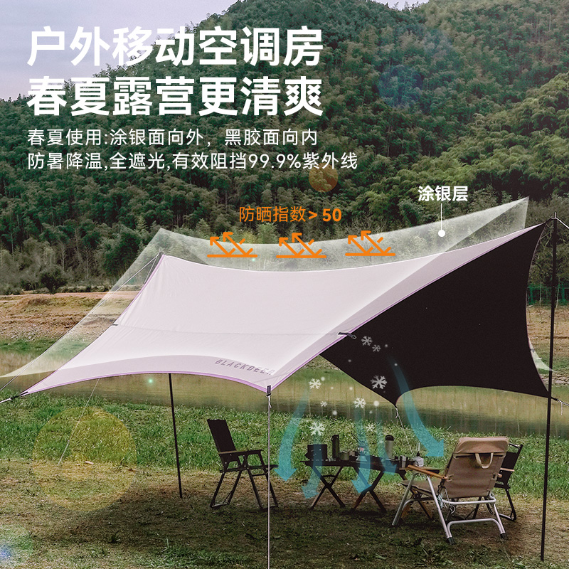 blackdeer黑鹿黑胶天幕涂银防嗮遮阳防雨六角户外露营用品装备