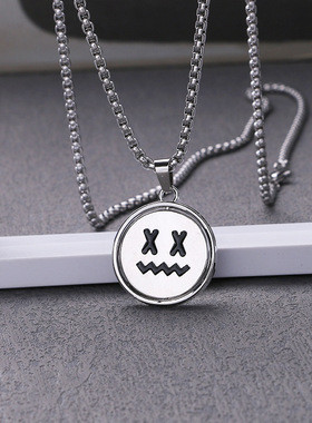 旋转笑脸简约钛钢项链男女嘻哈潮