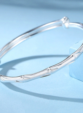 新中式喷砂竹节手镯女简约年轻款竹报平安实心推拉手环